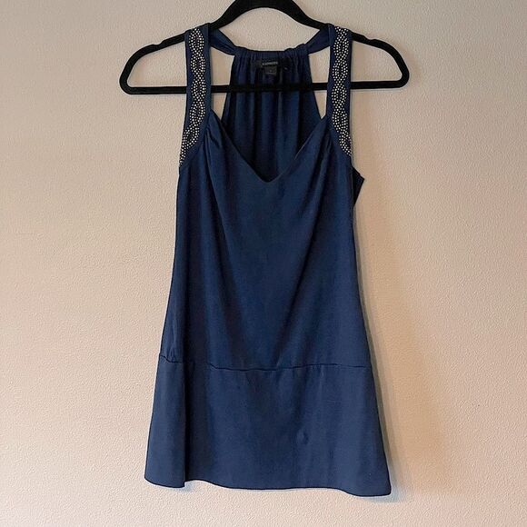 Express Navy with Silver, Adjustable Strap, Halter Bank Tank. Size Medium. - Picture 1 of 3